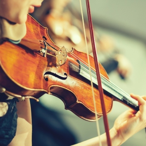 Close up of a person playing the violin