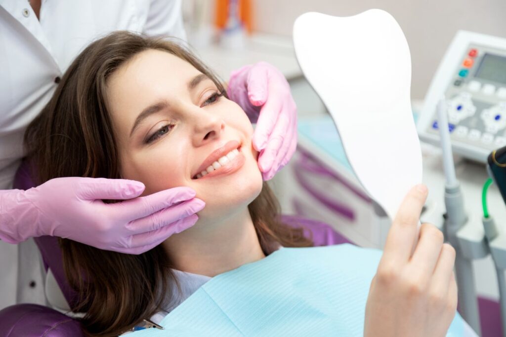 A woman getting a smile makeover at the dentist